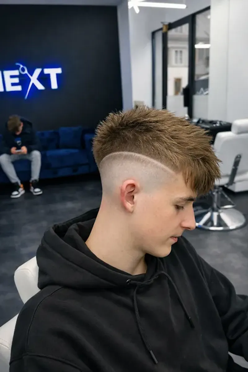 Profesionální střih fade v Next Barber Shopu Plzeň – detail moderního pánského účesu